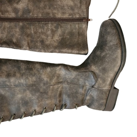 Womens 8.5 Montana Brown Knee-High Lace-Up Western Equestrian Boho Riding Boots - Picture 5 of 8